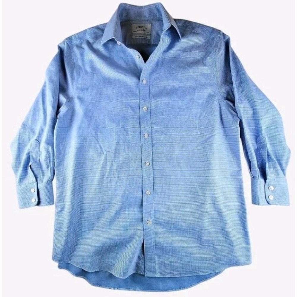 Charles Tyrwhitt No Iron‎ Classic Fit Blue and White Check Button Down 16.5/33in